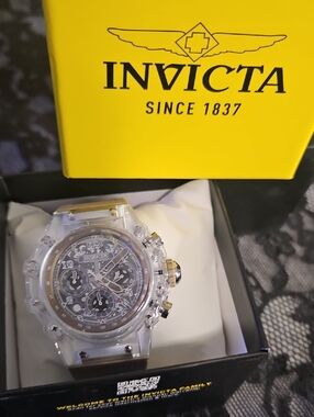 Invicta Clear and Silver Skeleton Chronograph Watch